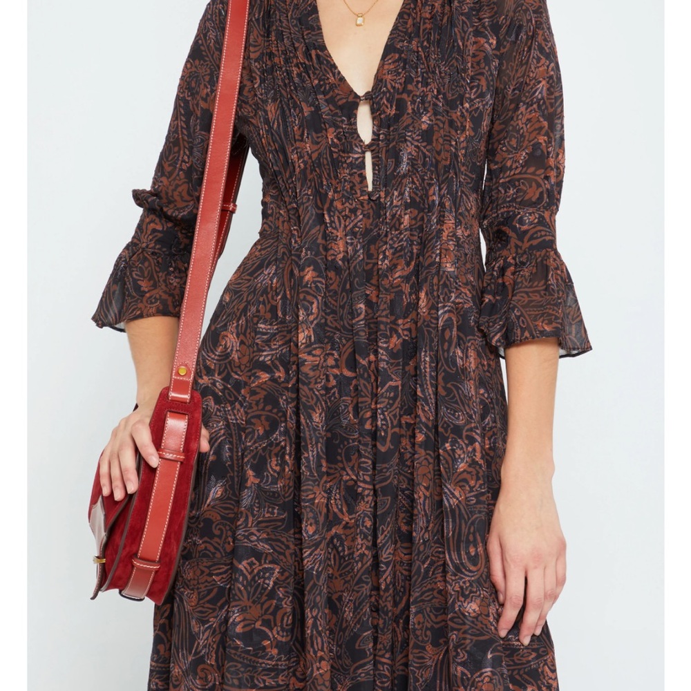 Chic Bohemian Dress with Red Bag